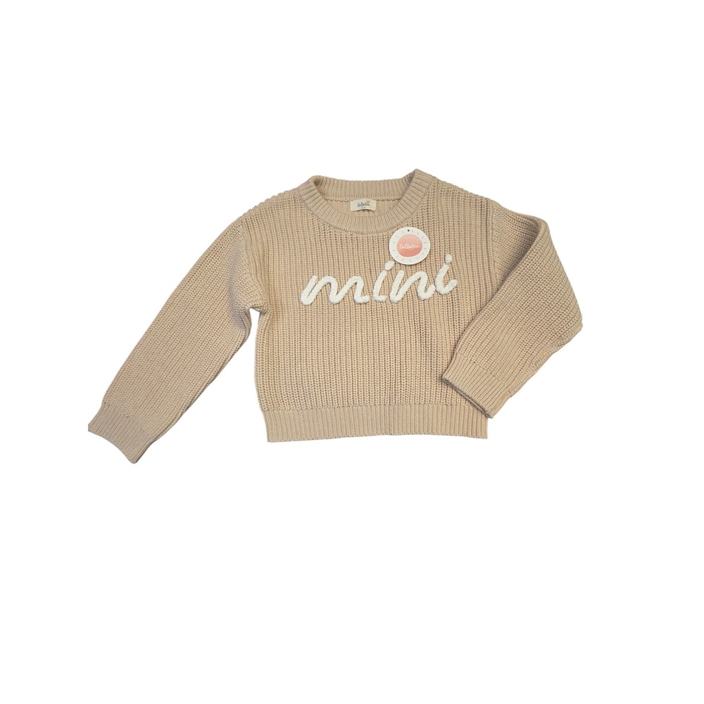 Tullabee Kids Toddler Mini Chunky Knit Sweater Taupe Ivory 2T/3T Cozy Winter NWT